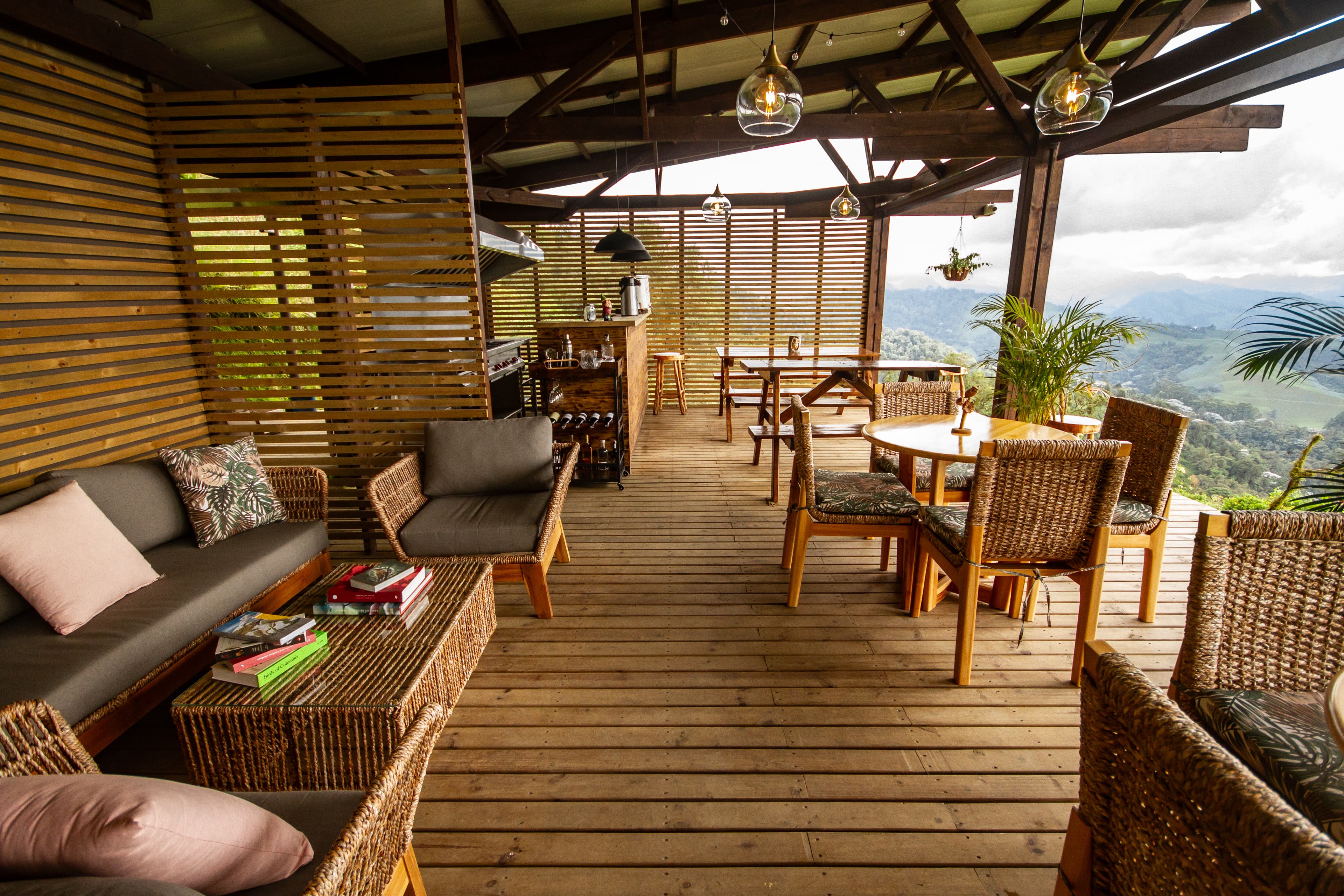 Owl's Watch open-air restaurant with Andes view