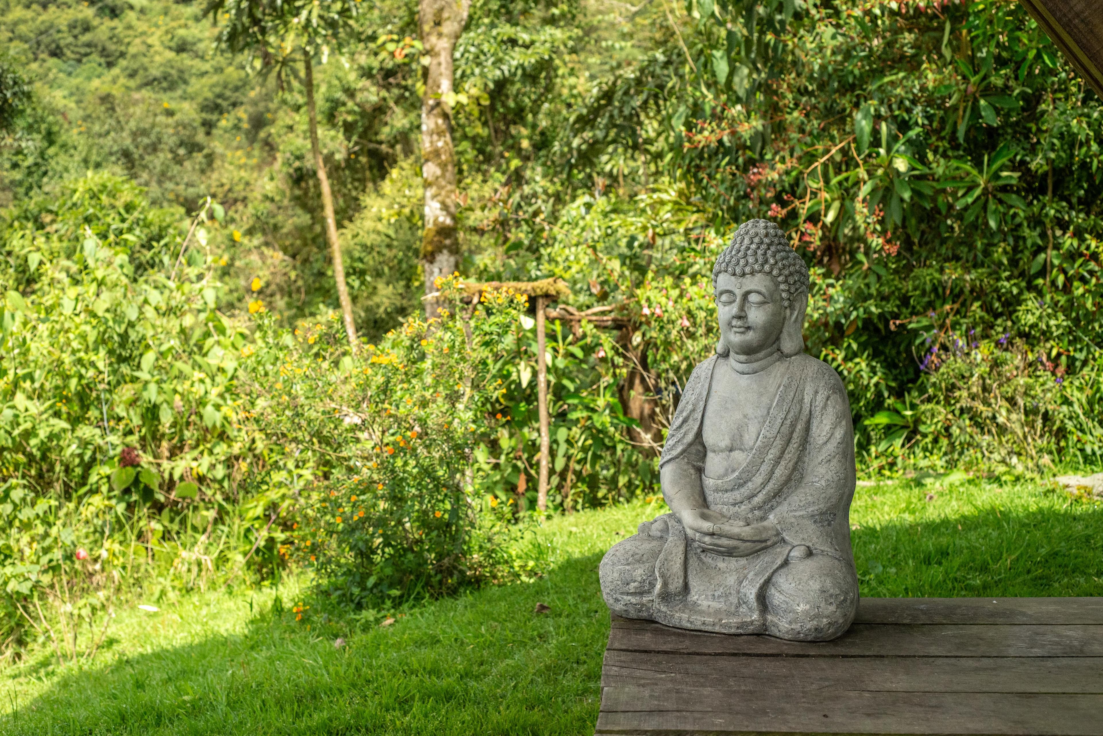 Stone Buddha in the garden at Owl's Watch